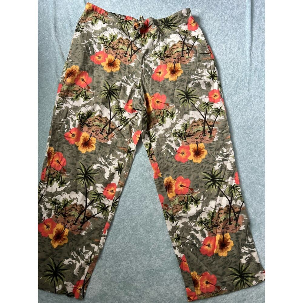 Vintage White Stage Green Tropical Floral Pants Deadstock NWOT L Petite